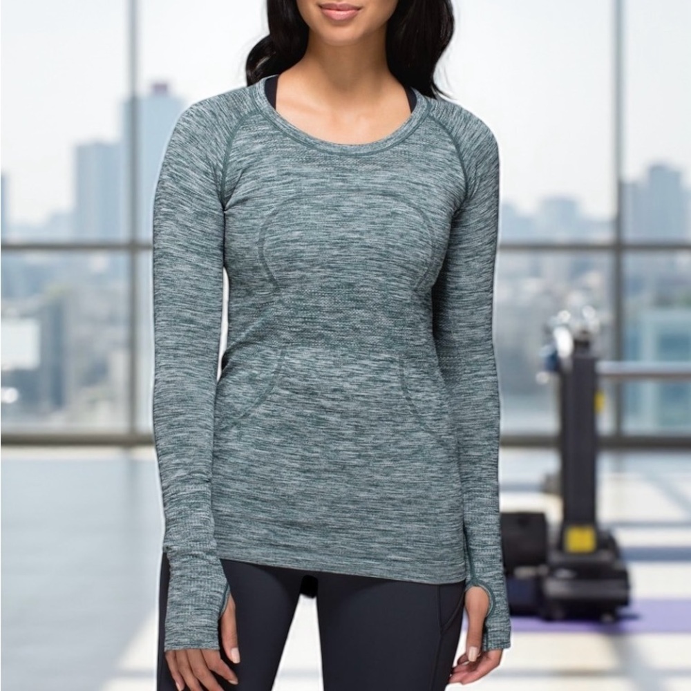 Lululemon swiftly tech long sleeve space dye heathered fuel green W3FHIS size 10